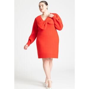 Eloquii Carmine Red Bow Long Sleeve Sweater Dress Plus Size 14 16 Holiday Party